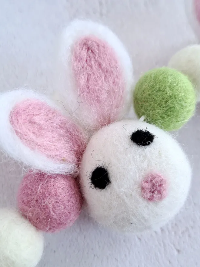 White Felt Bunny with Pink Ears and Pink Nose