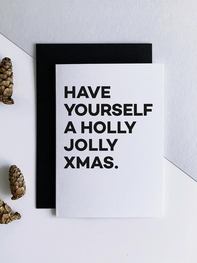 Holly Jolly Christmas Card in black and white 