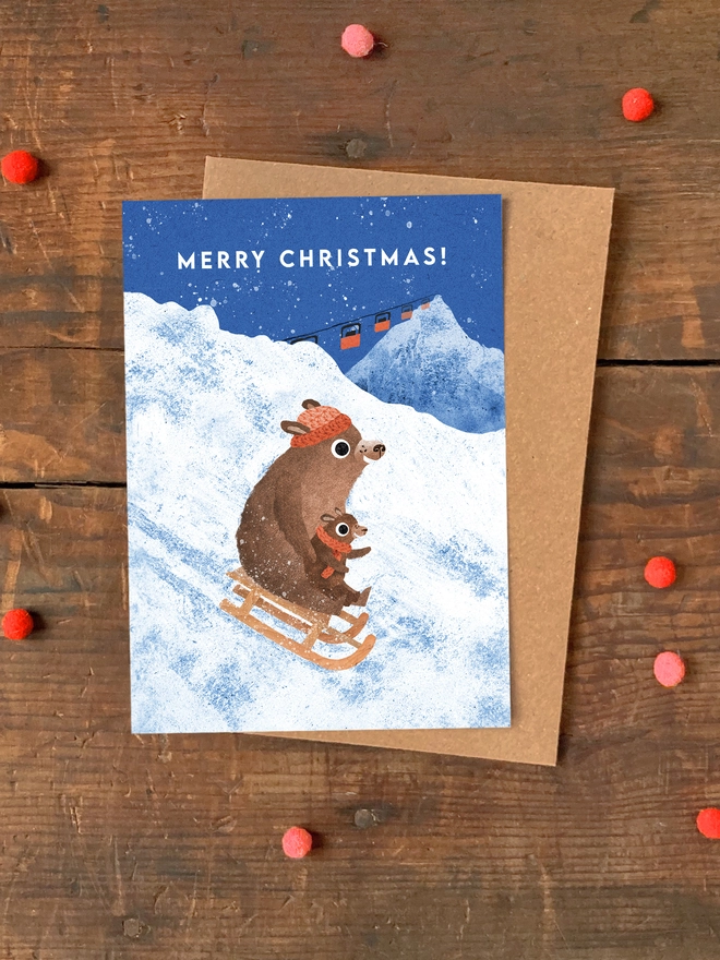 snow animal skiing penguin fox bear rabbit greeting card pack set multipack winter christmas holiday