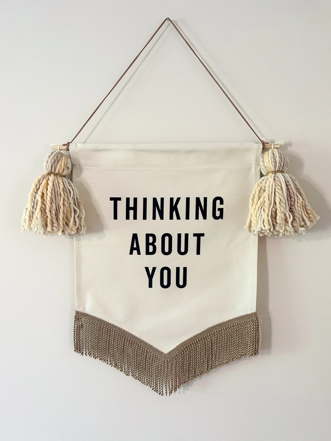 Thinking about You Banner with Caramel Cream Tassel and Gold trim 