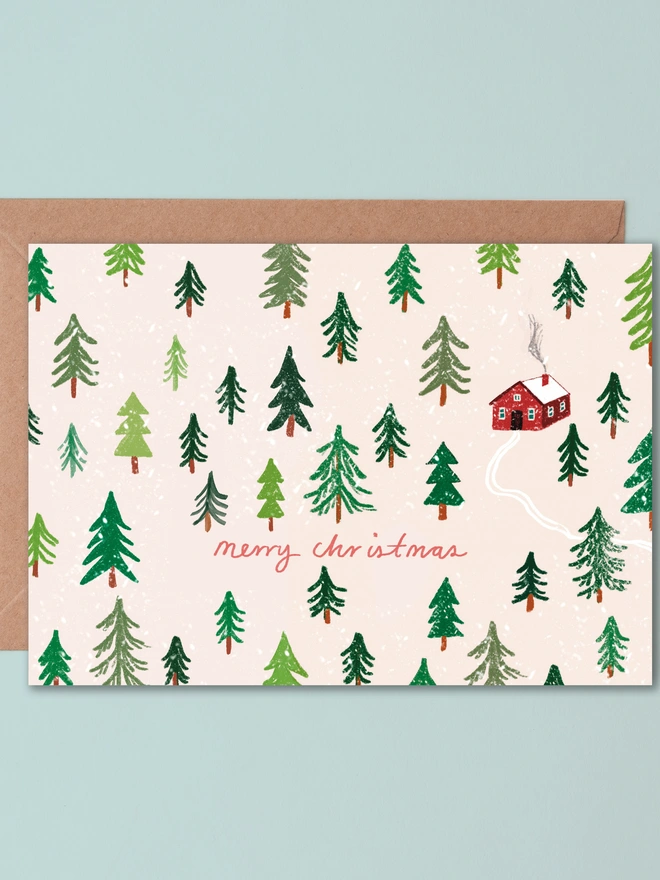 Cabin Forest Christmas Card 