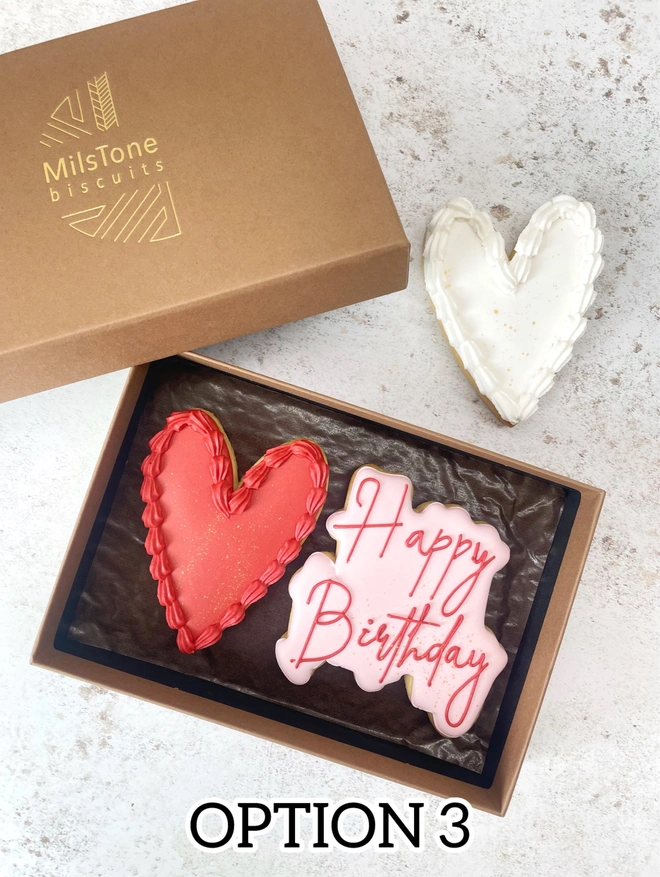 Happy birthday iced personalised cherries heart biscuits