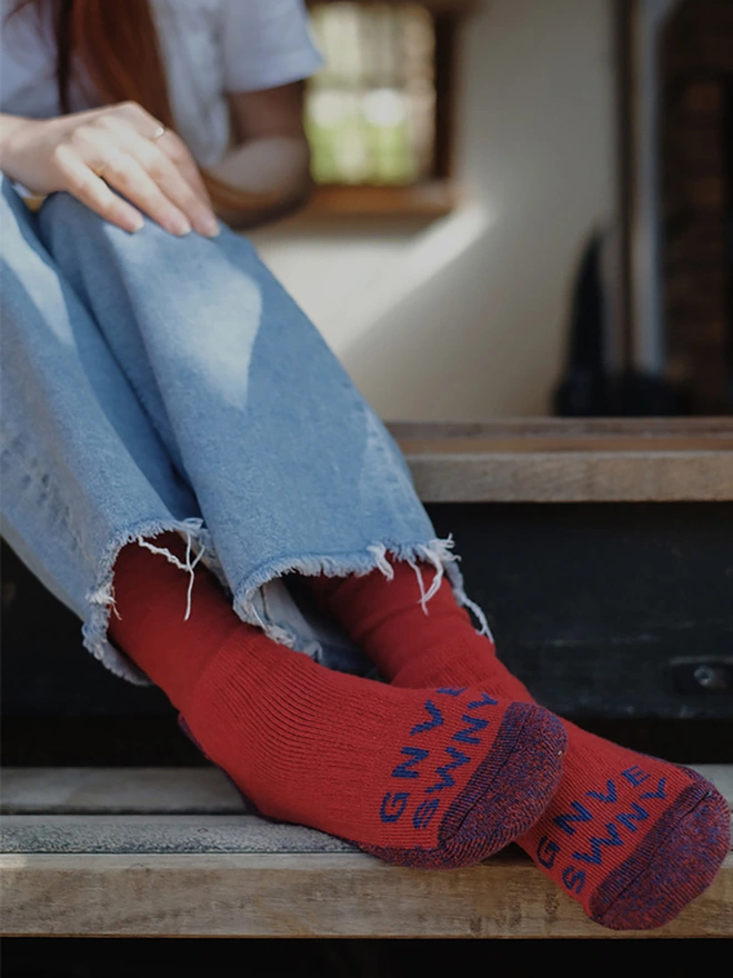 merino wool walking socks red british made