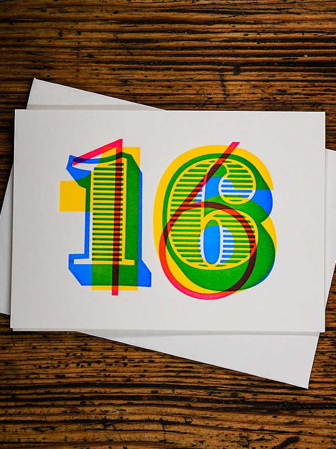 16th Birthday Typographic Letterpress Card