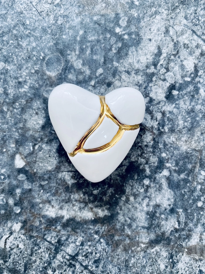 White Porcelain Kintsugi Heart Scuplture