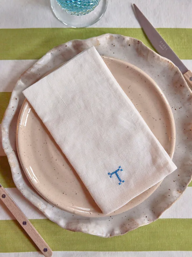 Personalised initial cross-stitch napkin