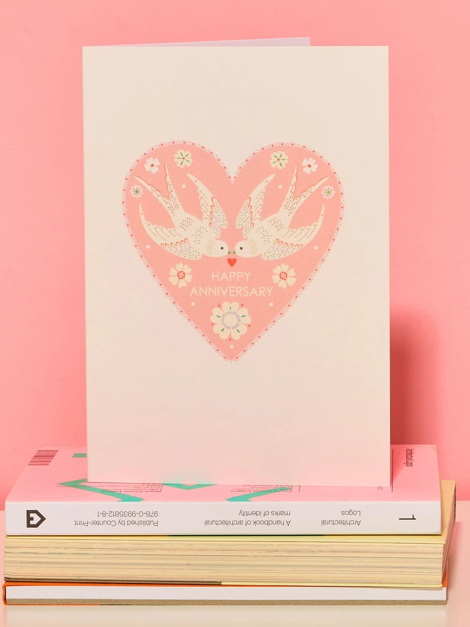 Happy Anniversary Love Birds Greetings Card
