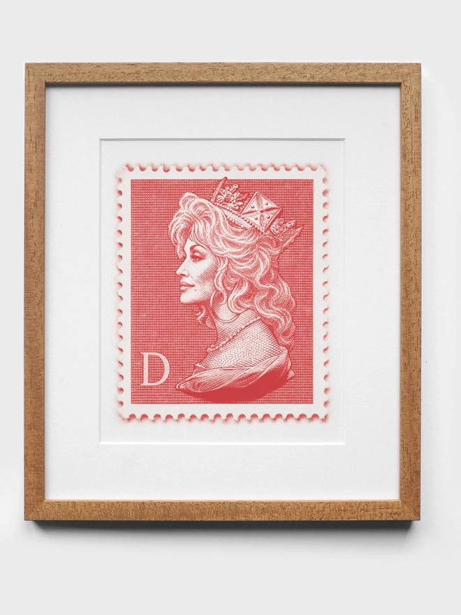 Red Dolly Parton Art Print Oak Frame
