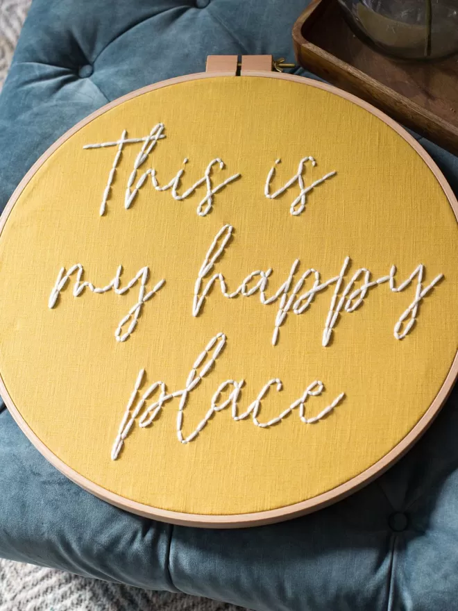 Happy place embroidered hoop