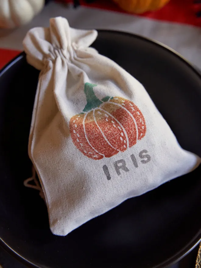 Personalised pumpkin stamped Halloween treat bag