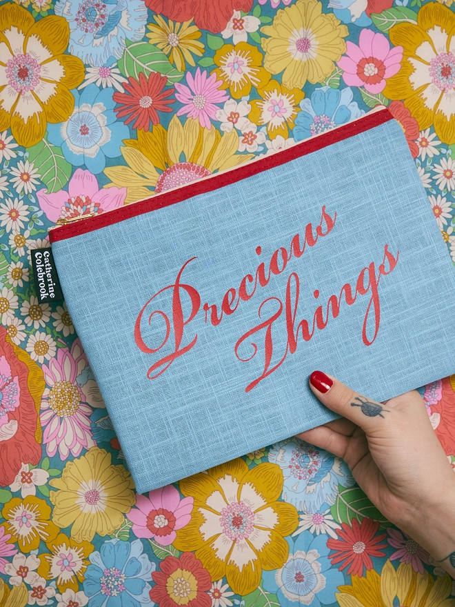 CATHERINE COLEBROOK BLUE LINEN PURSE - PRECIOUS THINGS