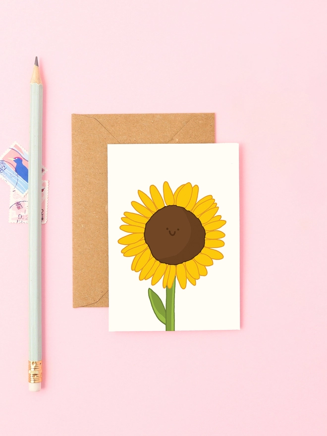 Sweet mini thank you card featuring a smiley sunflower.