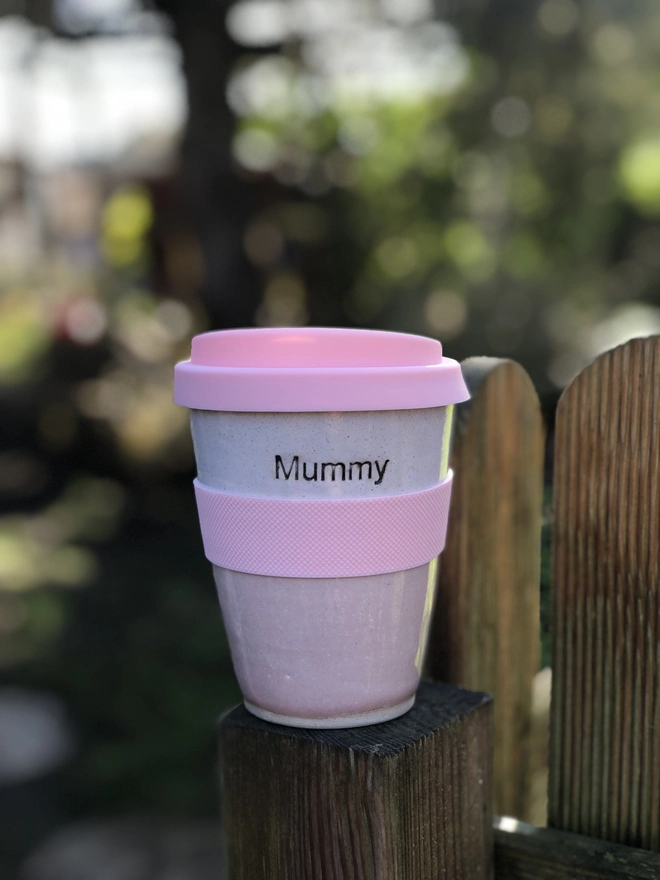 pink personalised ceramic travel mug