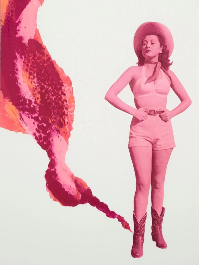 cow girl print, pink art, sassy woman, strong woman 