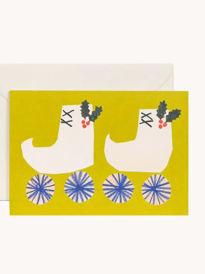 green card with christmas rolle skate design