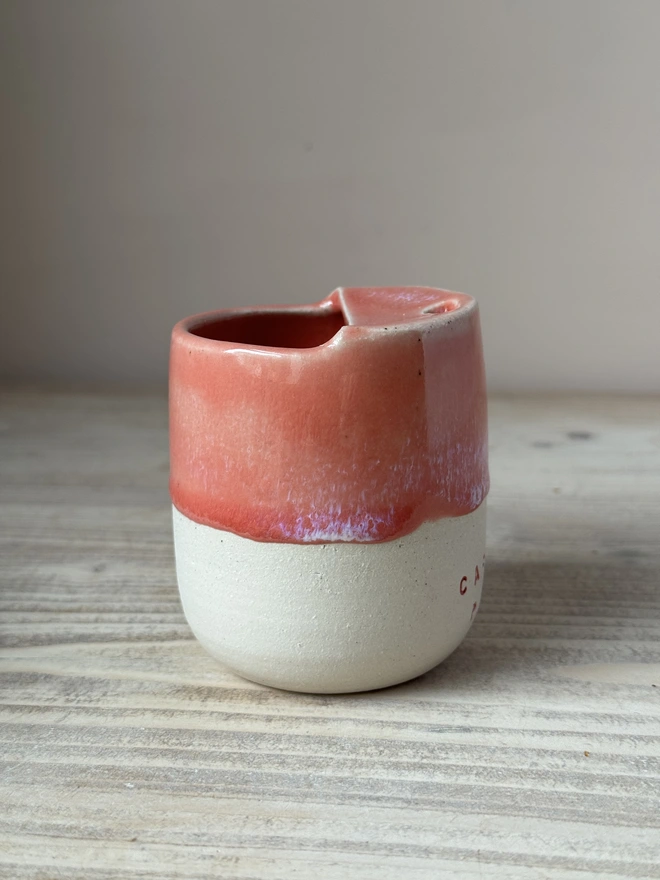 'Caffeine Please' Ceramic Travel Cup Pink Glaze