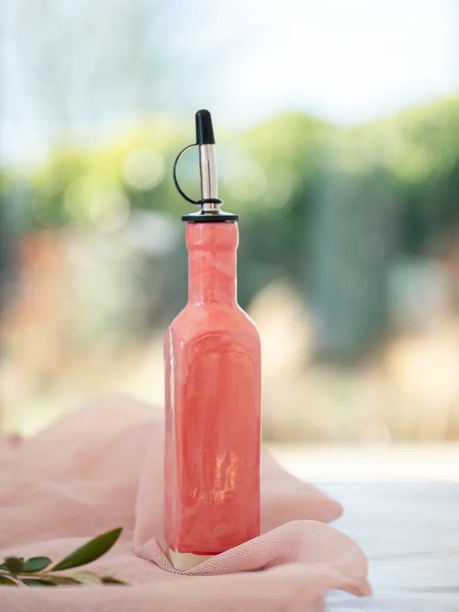 olive oil bottle. pourer bottle, ceramic oil bottle, jenny hopps pottery