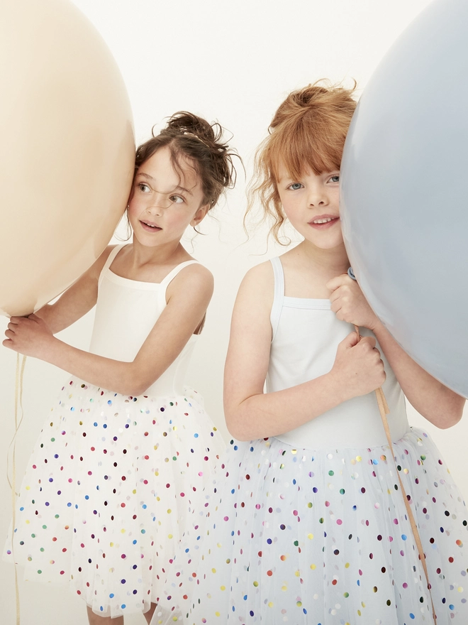 white and sky blue spot dresses girls
