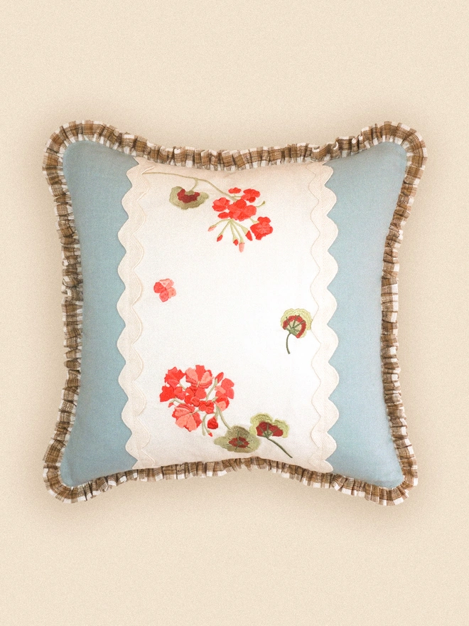 Front Geranium Patchwork Linen Cushion