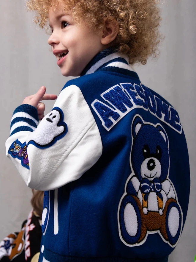 Awesome Letterman Blue Snap Front Jacket 