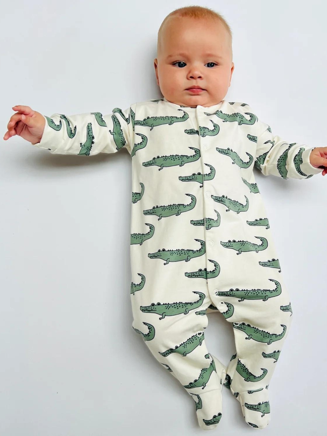 Organic Cotton 'Enormous Crocodile' Baby Sleep Suit