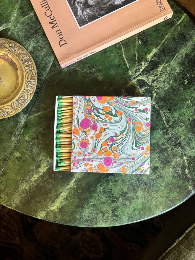 Green marbled square matchbox