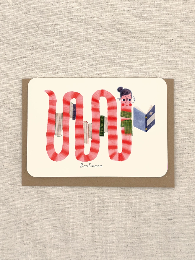 Bookworm Greetings Card Front