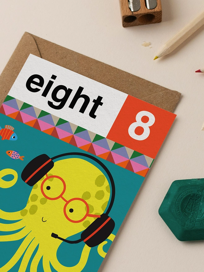'Eight 8th' Octopus Birthday Card