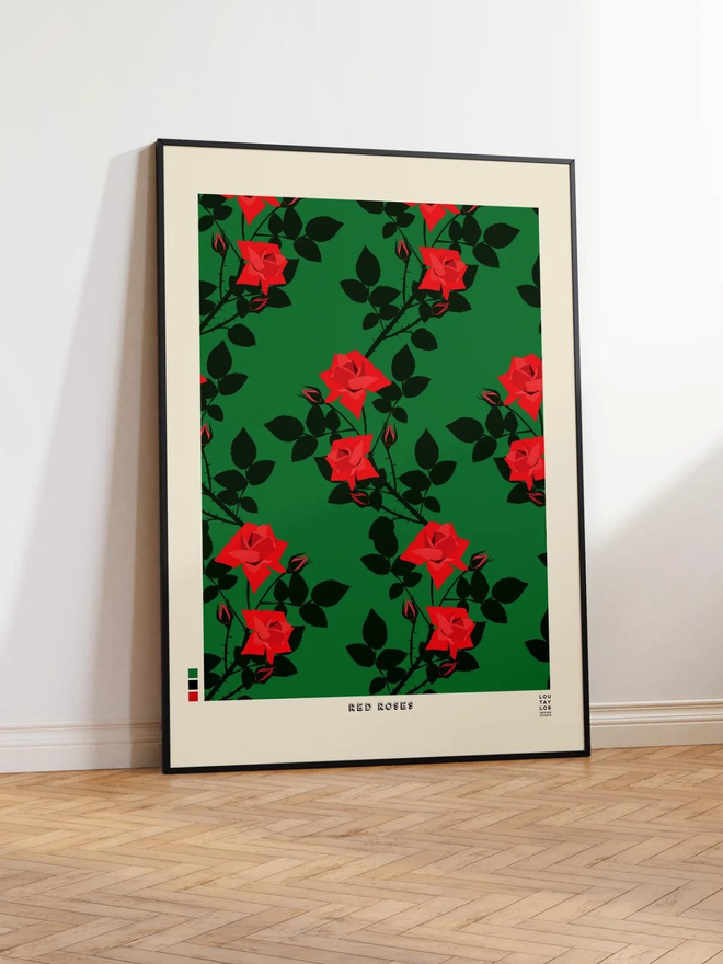 red roses on green background giclee print