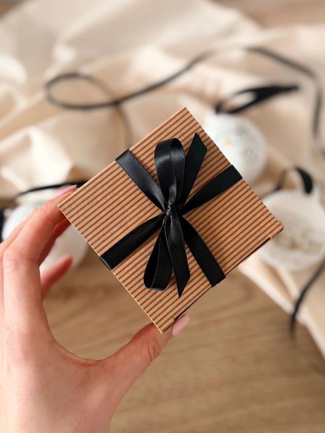 Kraft paper gift box with black satin bow