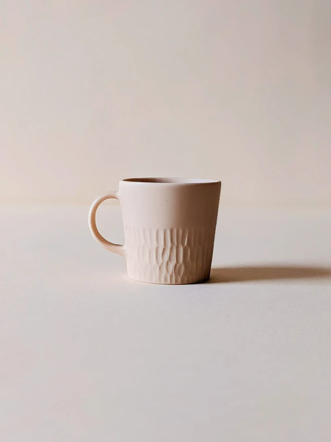 Tiny Espresso Cup Pale Oat Neutral Hand Carved Scalloped Texture