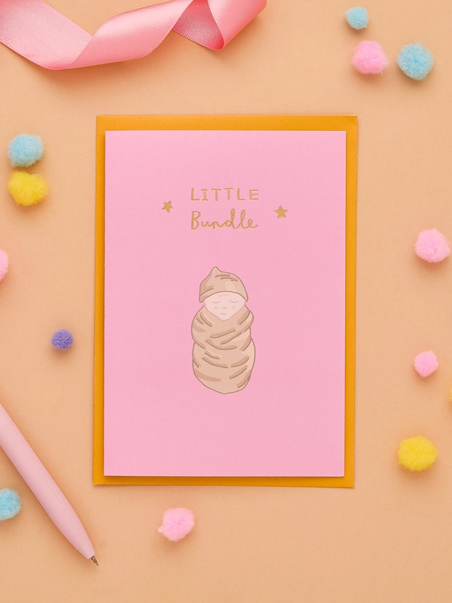 Little Bundle Pink New Baby Card