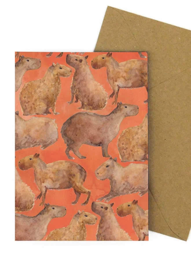 Chill of Capybaras Print Greetings Card