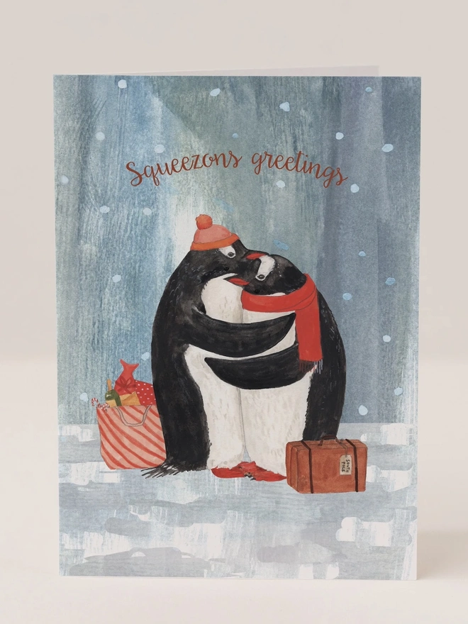 penguin hug christmas card