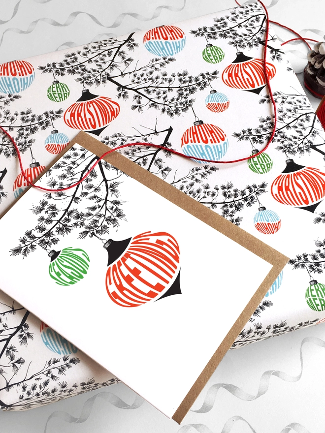 Season's Greetings Card And Matching Christmas Wrap
