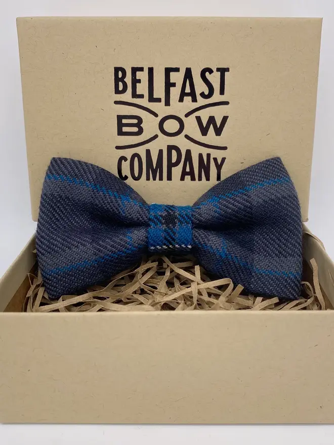 blue tartan handmade bow tie