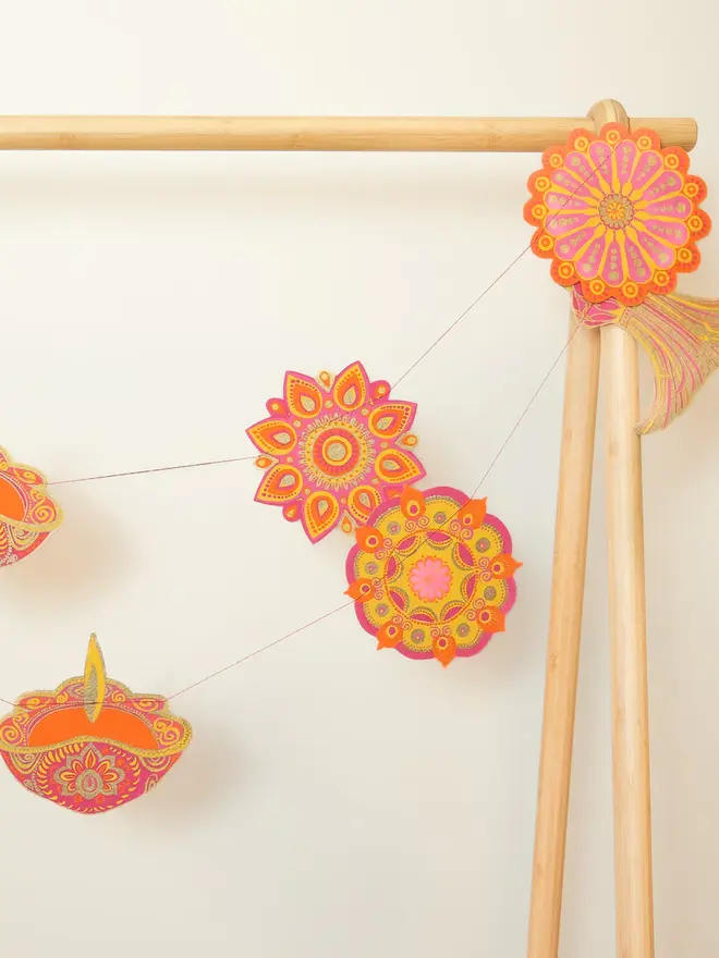 diwali colourful sewn paper garland