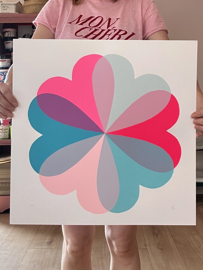 Hearts and Flowers Screen Print by Hannah Carvell
