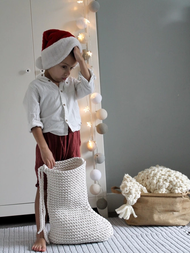 hand knitted christmas stocking ecru Zuri House 5