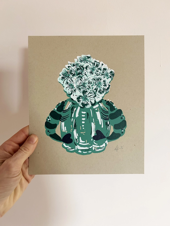 Screen Print, Hannah Carvell, Prawn Vase of Flowers, Green