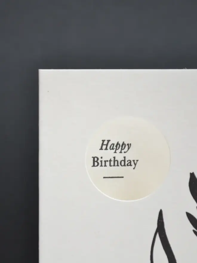 Letterpress Printed Floral Birthday Card. Circular window detail.