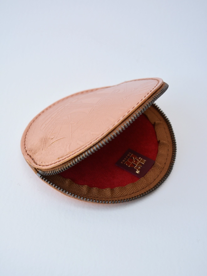 leather copper half penny coin change purse