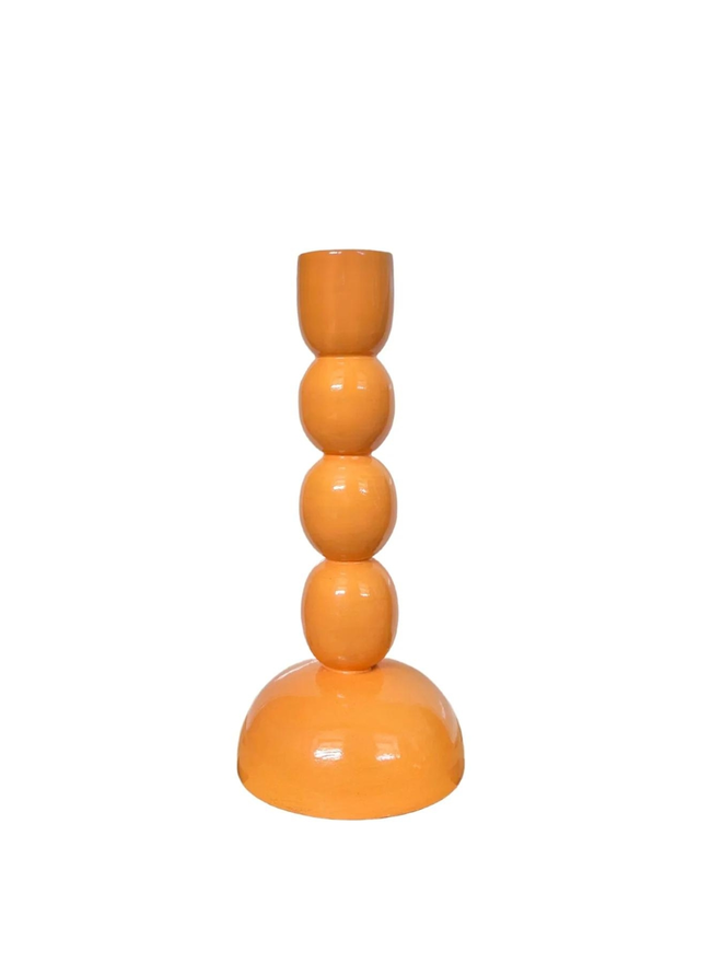 pale orange medium wooden candlestick holder