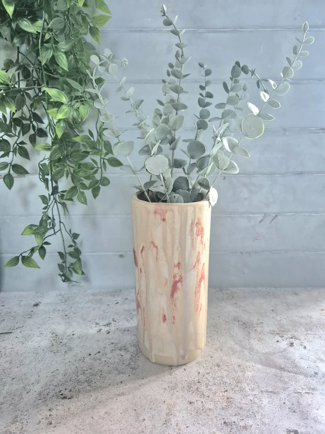 Ceramic tall vase, large vase, pottery vase, gift vase, christmas vase, Jenny Hopps Pottery, pink vase