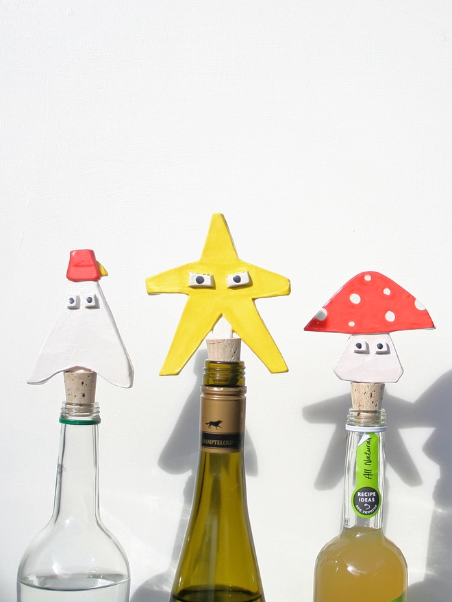 ceramic bottle stoppers of ghost, star and mushroom