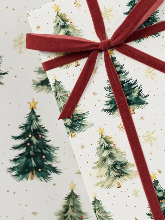 White Background Christmas Tree Wrapping Paper