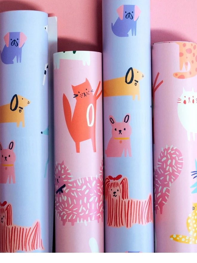 cat and dog wrapping paper rolls