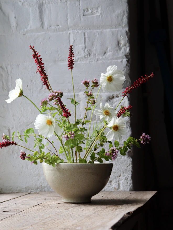 Handmade Ceramic Flower Frog & Bowl Set