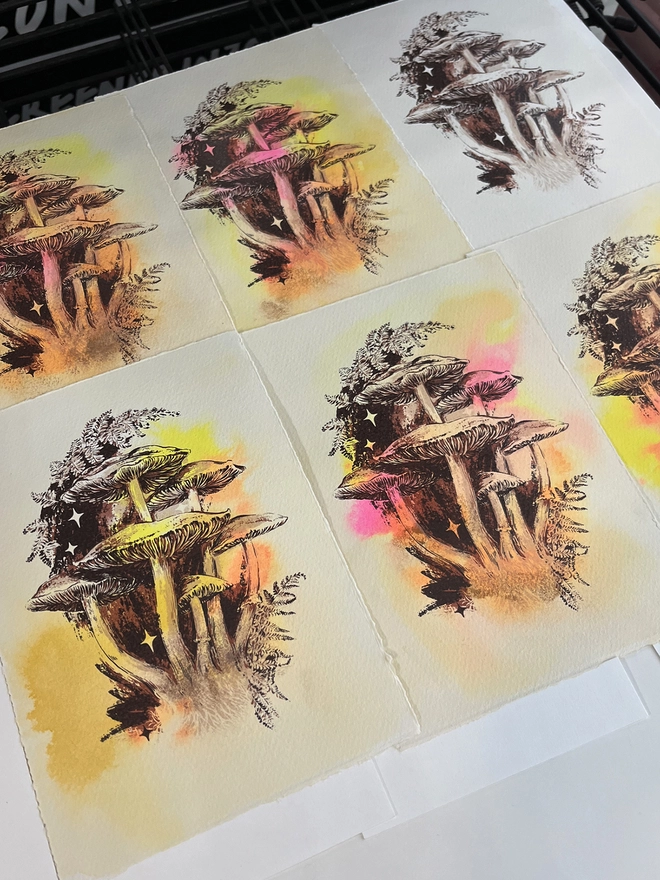 Shady watercolour edition screenprint and watercolour artwork by Kath Leone