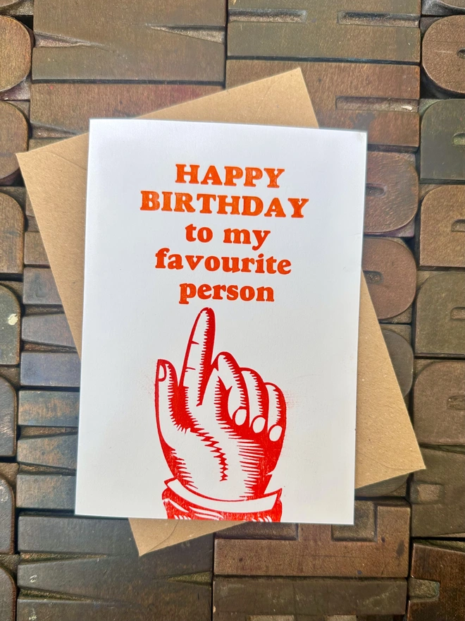 Happy Birthday to my favourite person  card and craft envelope on wooden type